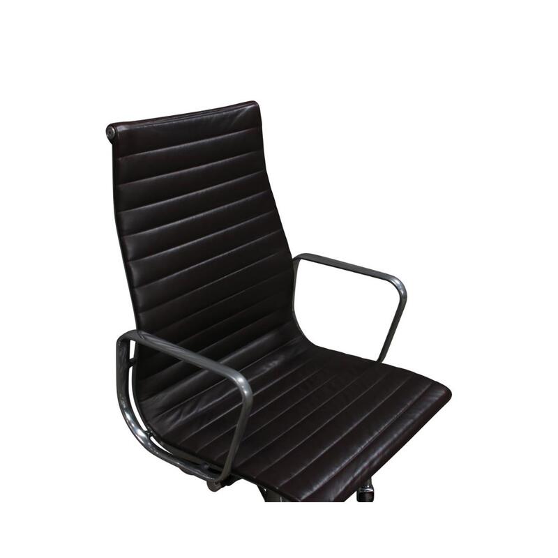 Eames Used Aluminum Group High Back Management Chair, Brown Leather - Thumbnail 4