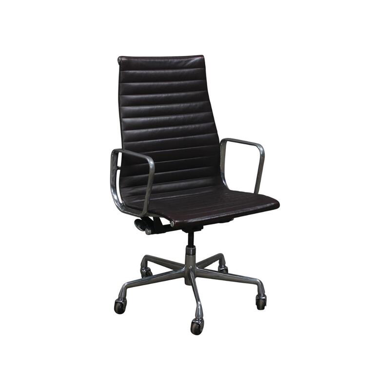Eames Used Aluminum Group High Back Management Chair, Brown Leather - Image 1