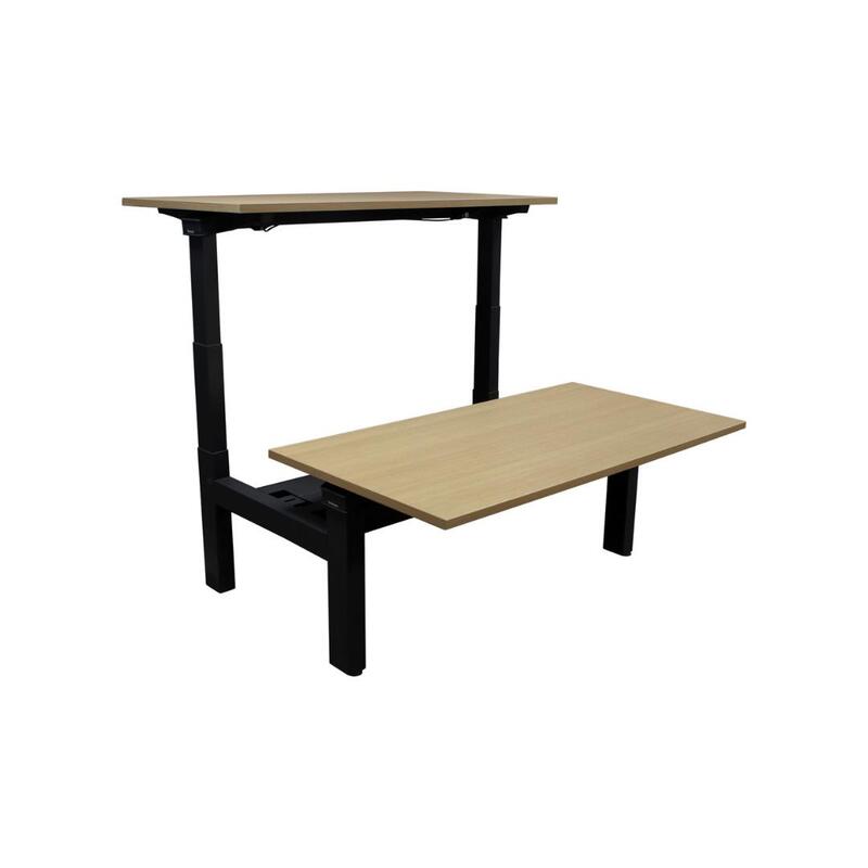 Used Adjustable Height Double Desk for 2, Maple - Thumbnail 2