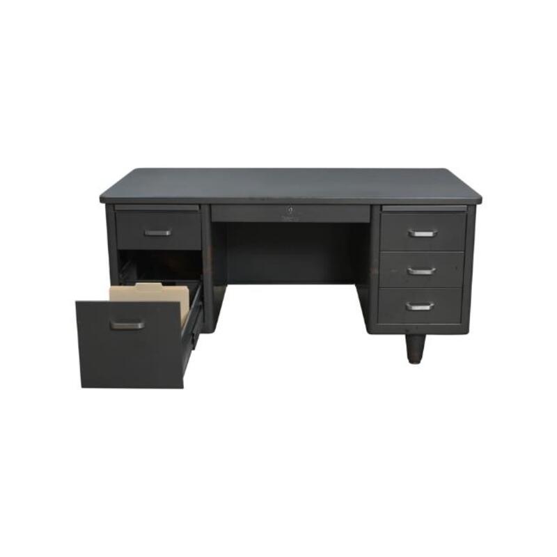 McDowell & Craig Used Rustic 30×60 Metal Double Pedestal Desk, Gray - Thumbnail 3