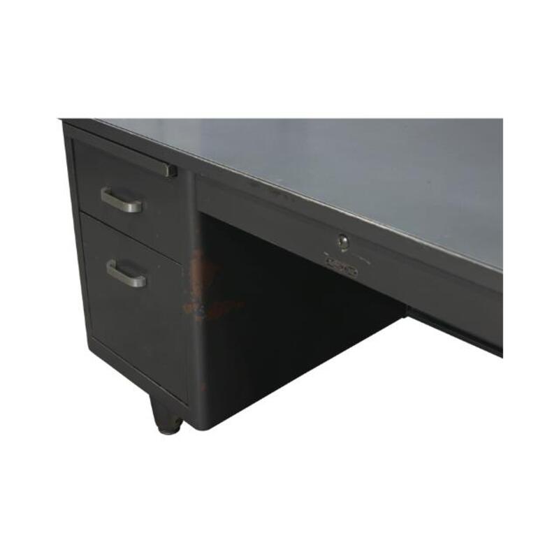 McDowell & Craig Used Rustic 30×60 Metal Double Pedestal Desk, Gray - Thumbnail 7