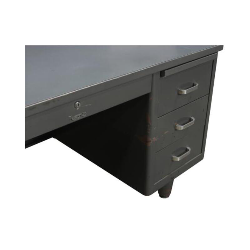 McDowell & Craig Used Rustic 30×60 Metal Double Pedestal Desk, Gray - Thumbnail 6