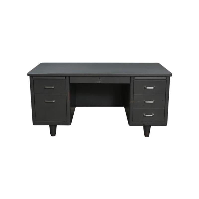 McDowell & Craig Used Rustic 30×60 Metal Double Pedestal Desk, Gray - Image 1