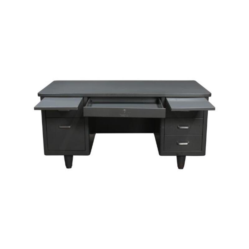 McDowell & Craig Used Rustic 30×60 Metal Double Pedestal Desk, Gray - Thumbnail 4