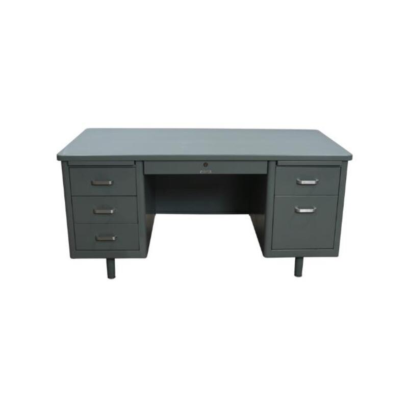 McDowell & Craig Used Rustic 30×60 Metal Double Pedestal Desk, Gray - Image 1