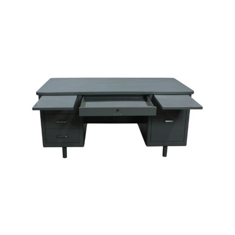 McDowell & Craig Used Rustic 30×60 Metal Double Pedestal Desk, Gray - Thumbnail 3