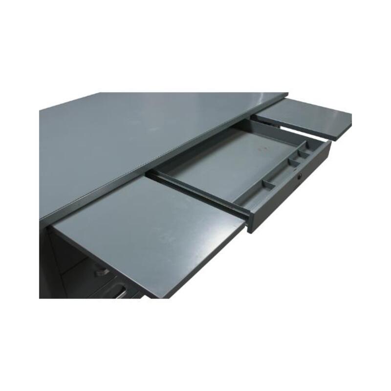 McDowell & Craig Used Rustic 30×60 Metal Double Pedestal Desk, Gray - Thumbnail 5