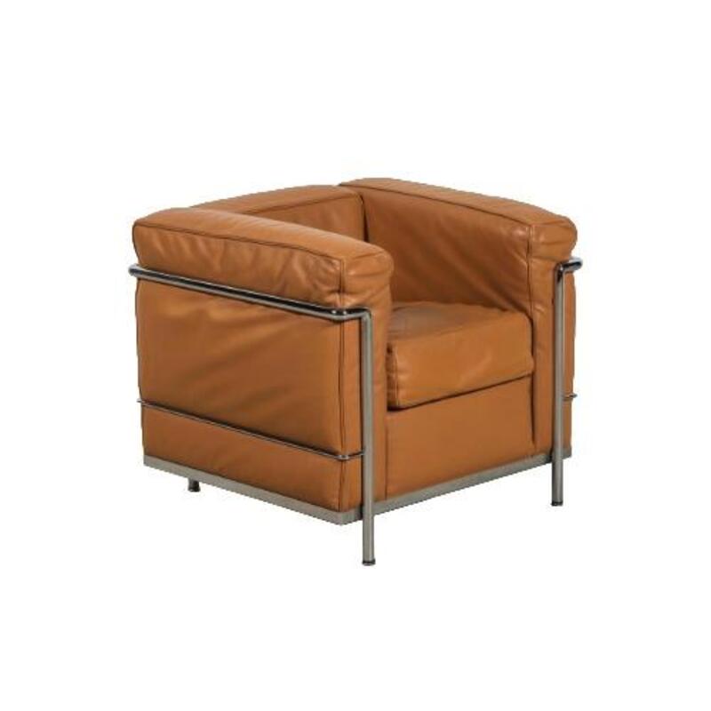 Pair of LC2 Leather Club Chairs by Le Corbusier for Cassina, Signed (Brown/Chrome) - Image 1