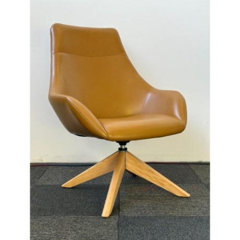 Encore Melina High Back Lounge Chair with Wood Swivel Base - Thumbnail 2