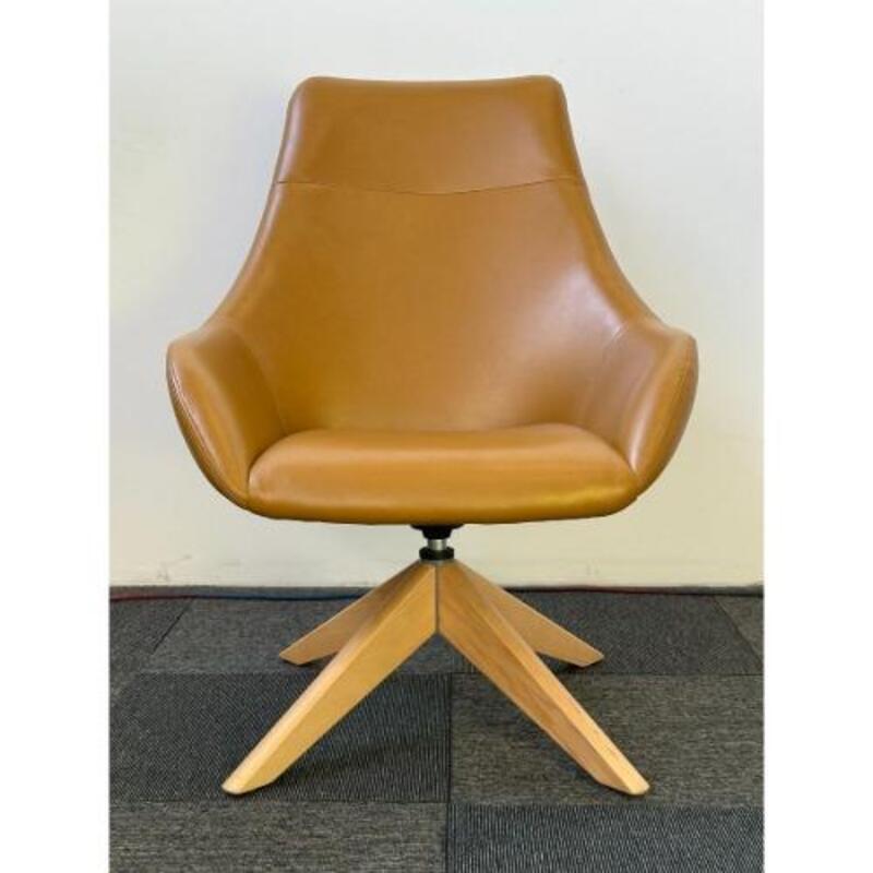 Encore Melina High Back Lounge Chair with Wood Swivel Base - Thumbnail 3