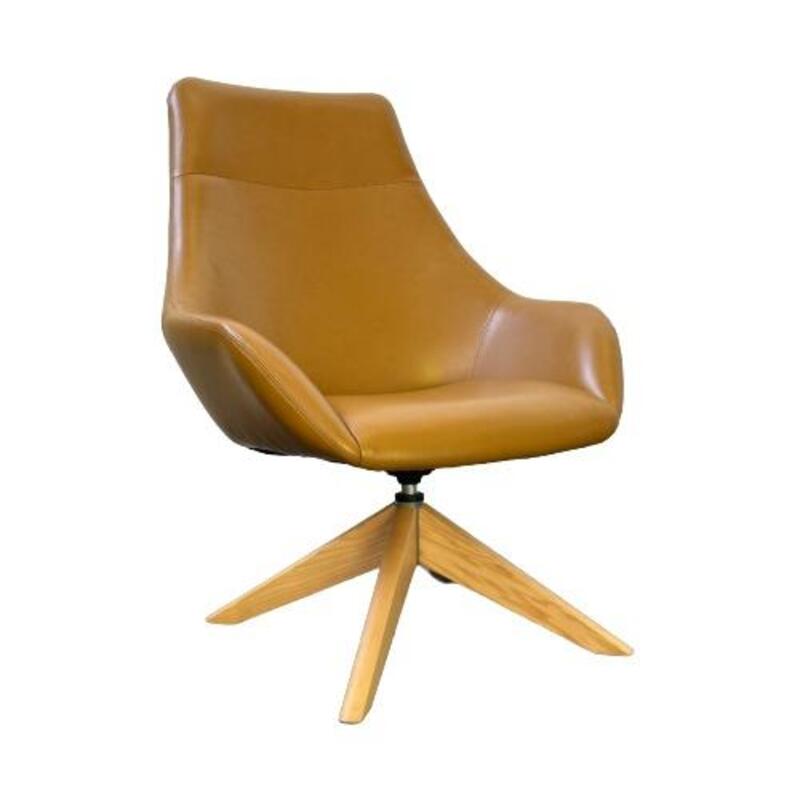Encore Melina High Back Lounge Chair with Wood Swivel Base - Image 1