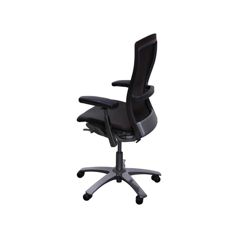 Life Used Mesh Back Task Chair, Brown PU Leather Seat - Thumbnail 3