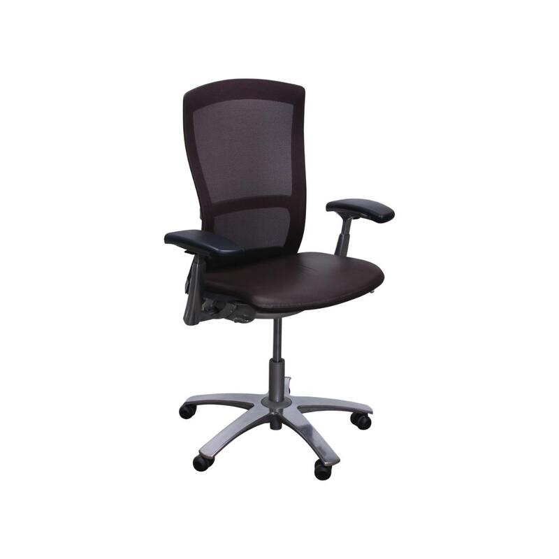 Life Used Mesh Back Task Chair, Brown PU Leather Seat - Image 1