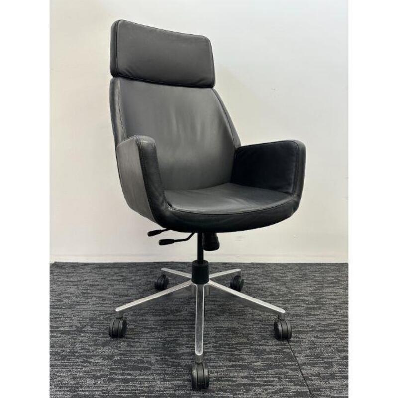 Steelcase Bindu Black Leather High-Back Conference Chair (Black/Chrome) - Thumbnail 2