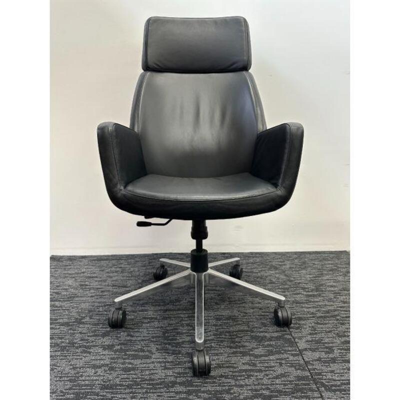 Steelcase Bindu Black Leather High-Back Conference Chair (Black/Chrome) - Thumbnail 3