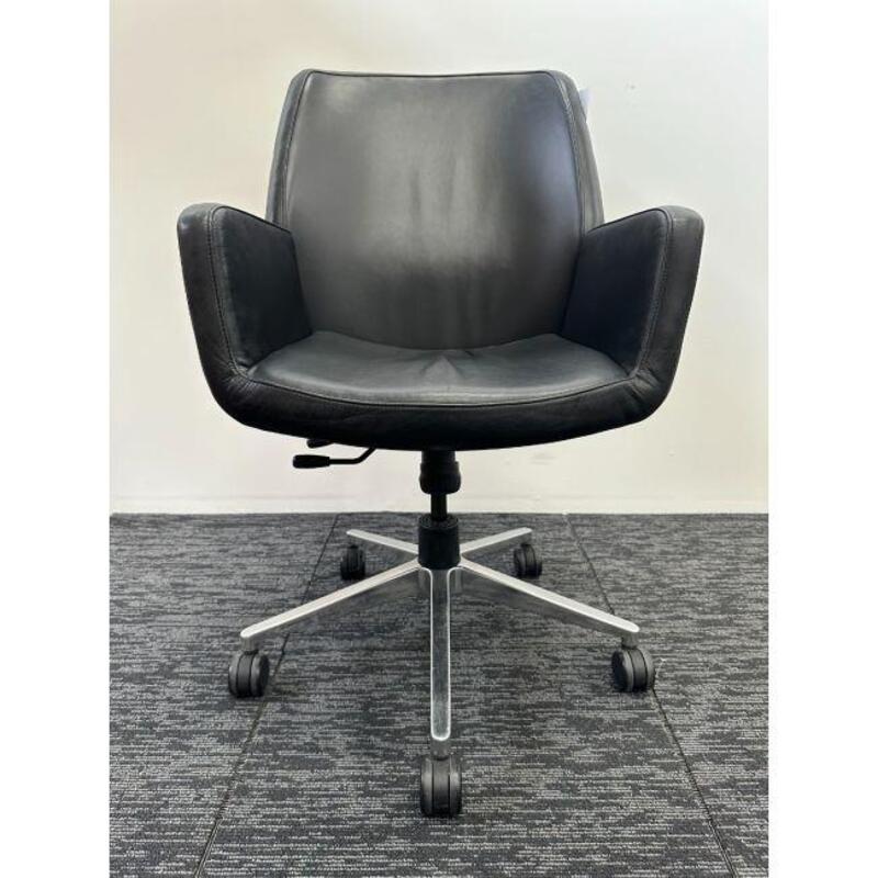 Steelcase Bindu Black Leather Mid-Back Conference Chair (Black/Chrome) - Thumbnail 3