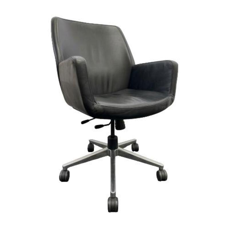Steelcase Bindu Black Leather Mid-Back Conference Chair (Black/Chrome) - Image 1