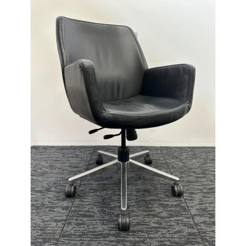 Steelcase Bindu Black Leather Mid-Back Conference Chair (Black/Chrome) - Thumbnail 2
