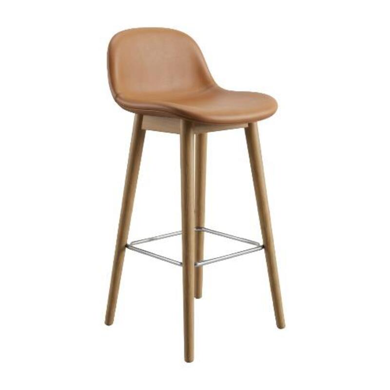 Muuto Fiber Bar Height Stool Base with Backrest (Cognac/Oak) - Image 1