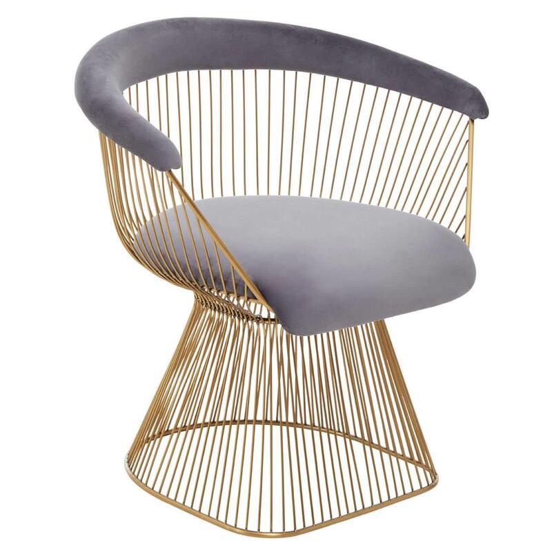 Anzio Grey Velvet And Gold tub Chair - Thumbnail 2