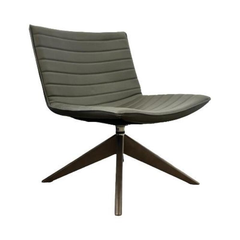 National Office furniture Grin Lounge High Profile, Wood Base (Grey Leather/Chrome) - Image 1