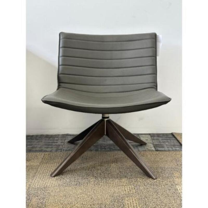 National Office furniture Grin Lounge High Profile, Wood Base (Grey Leather/Chrome) - Thumbnail 3