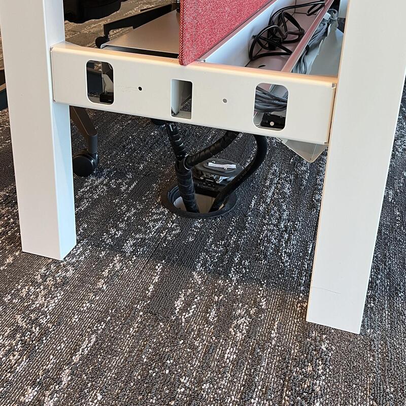 28×48 In Nevi Link Electric Sit Stand Double Desk for 2 w Red Privacy Panel, White - Thumbnail 5
