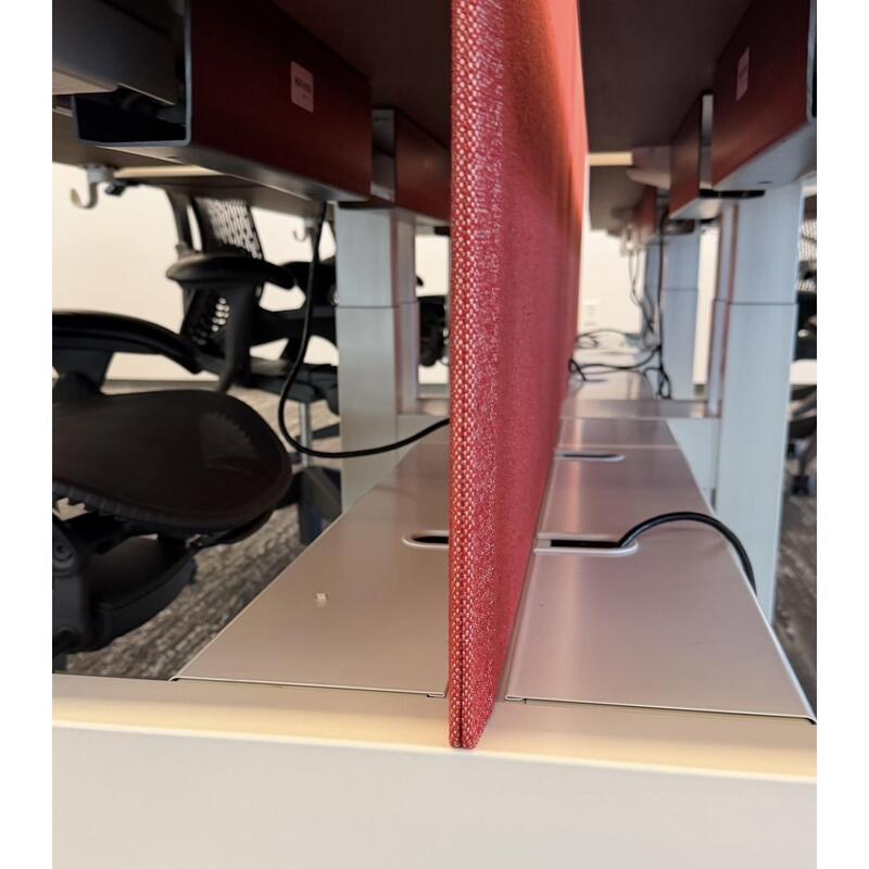 28×48 In Nevi Link Electric Sit Stand Double Desk for 2 w Red Privacy Panel, White - Thumbnail 6