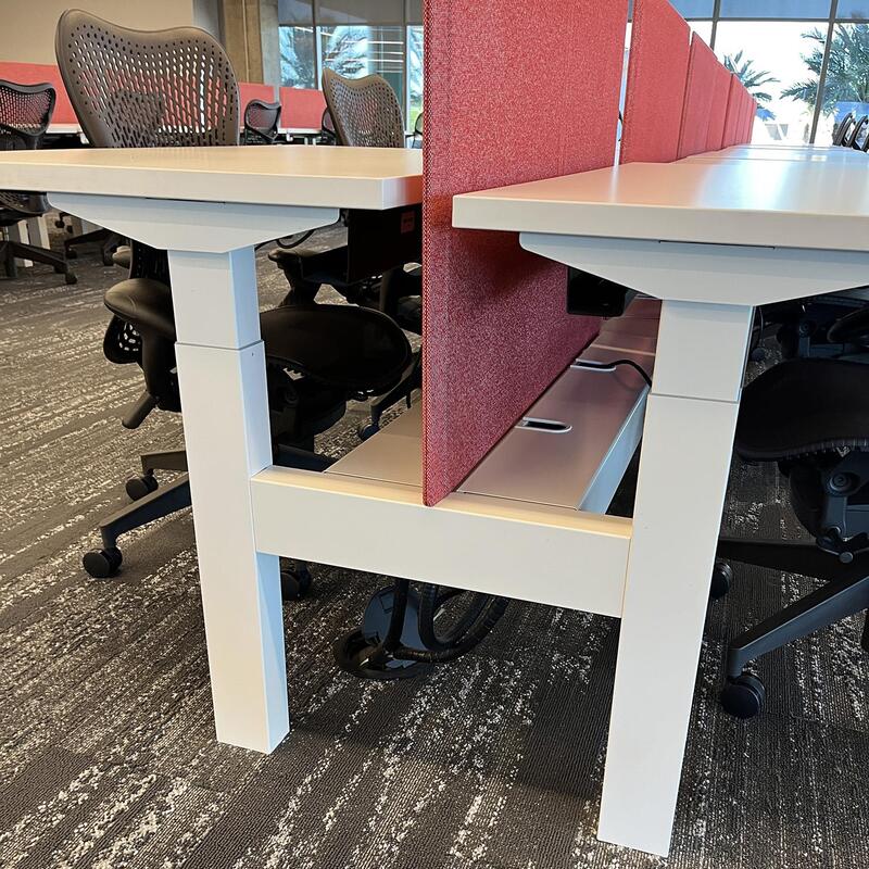 28×48 In Nevi Link Electric Sit Stand Double Desk for 2 w Red Privacy Panel, White - Thumbnail 2