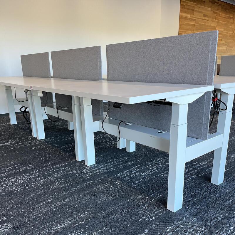 28×48 In Nevi Link Electric Sit Stand Double Desk for 2 w Gray Privacy Panel, White - Thumbnail 5