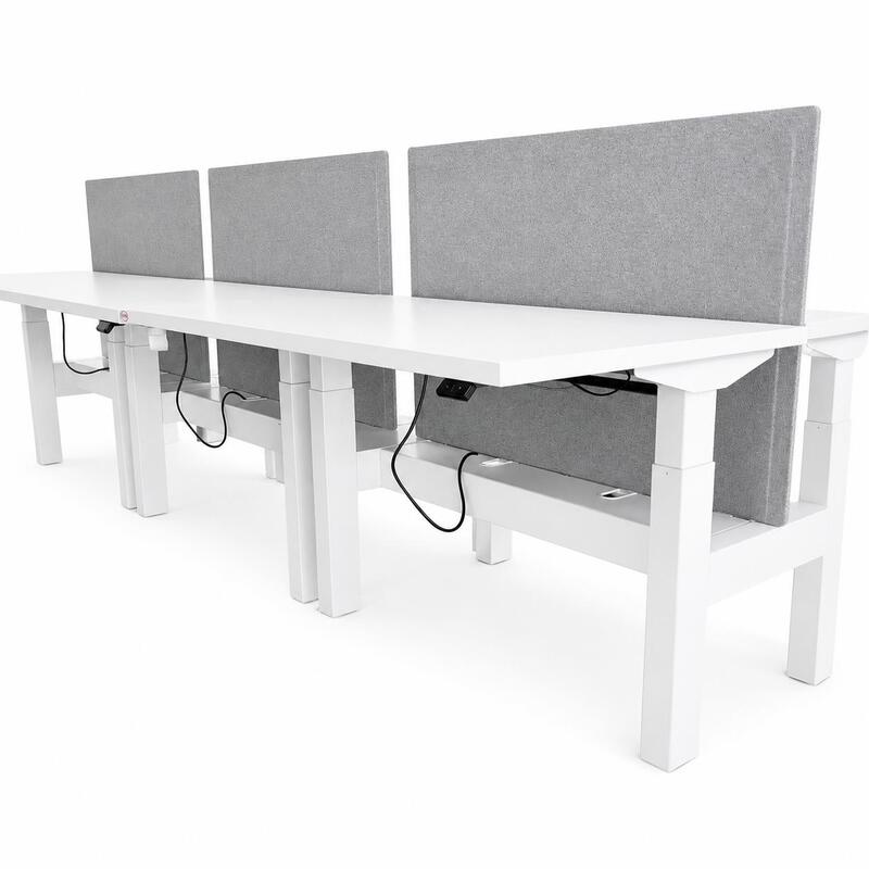 28×48 In Nevi Link Electric Sit Stand Double Desk for 2 w Gray Privacy Panel, White - Image 1
