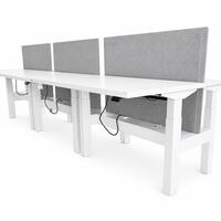 28×48 In Nevi Link Electric Sit Stand Double Desk for 2 w Gray Privacy Panel, White