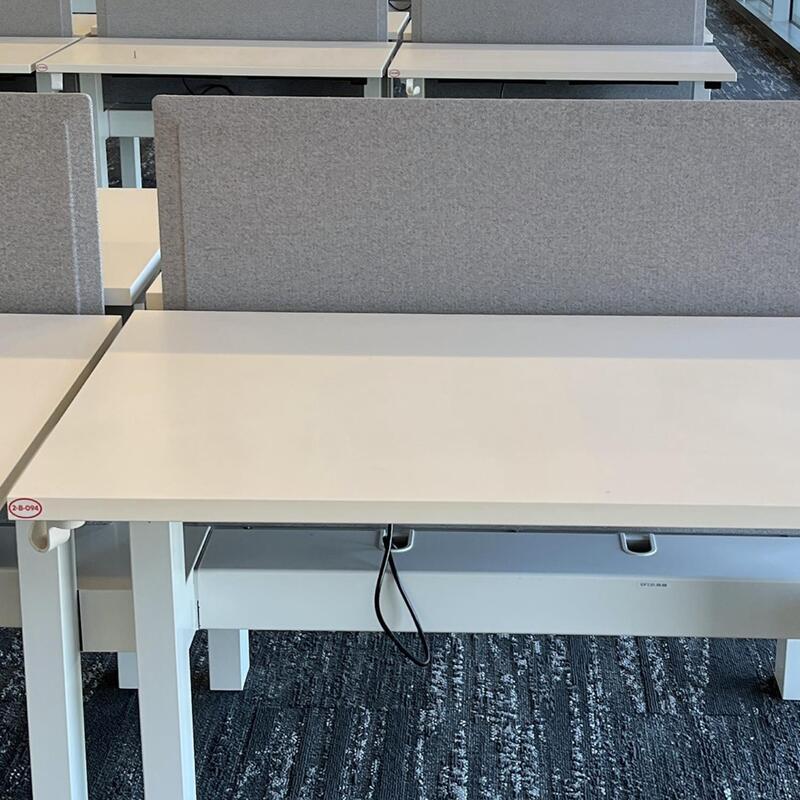 28×48 In Nevi Link Electric Sit Stand Double Desk for 2 w Gray Privacy Panel, White - Thumbnail 2