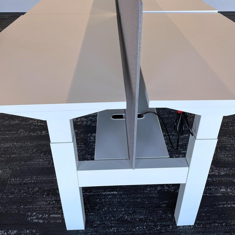 28×48 In Nevi Link Electric Sit Stand Double Desk for 2 w Gray Privacy Panel, White - Thumbnail 4