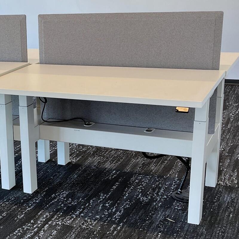 28×48 In Nevi Link Electric Sit Stand Double Desk for 2 w Gray Privacy Panel, White - Thumbnail 3