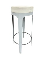 Bar height White Leather Stools (White/Silver)