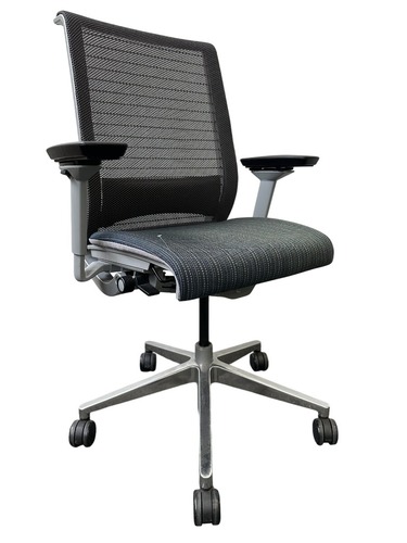 Steelcase Think Task Chair (Blue Patterned/Chrome) - Image 1