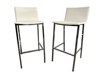 Pair of CB2 Phoenix Counter Stool White Leather Chrome
