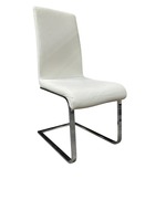 Pair of White Faux Leather Dining Chairs (White/Chrome)