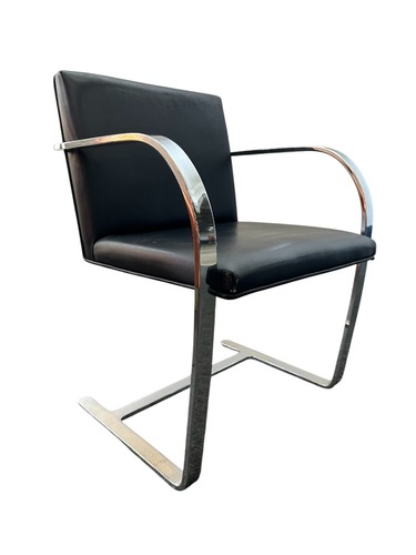 Classic Midcentury Brno Flat Bar Chairs by Mies van der Rohe for Gordon International (Black Leather/Chrome) - Image 1