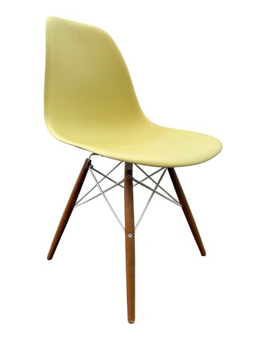 Herman Miller Eames Molded Plastic Side Chair with Dovel-Legs (Pastel Yellow/Walnut) - Image 1