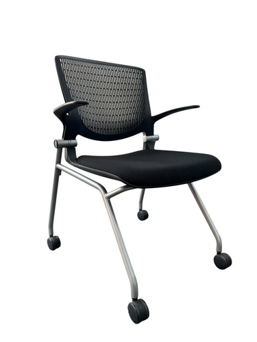 Okamura Grata Series Nesting Training Chair (Black/Silver) - Image 1