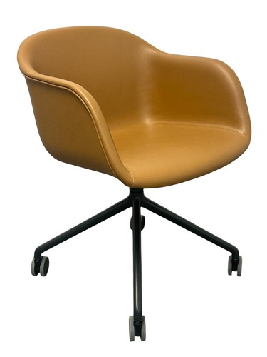 Muuto Fiber Swivel Guest Armchair with Casters (Cognac/Black) - Image 1