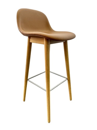 Muuto Fiber Bar Height Stool Base with Backrest (Cognac/Oak) - Image 1