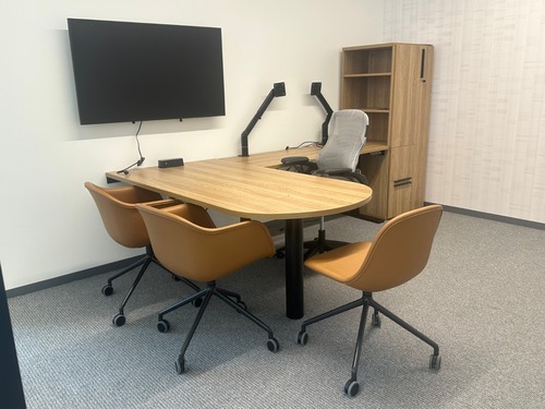 Knoll Height Adjustable L Shape Desk with a Wardrobe Tower - Image 1