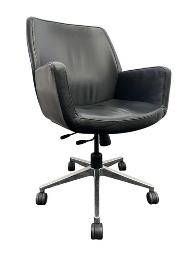Steelcase Bindu Black Leather Mid-Back Conference Chair (Black/Chrome) - Image 1