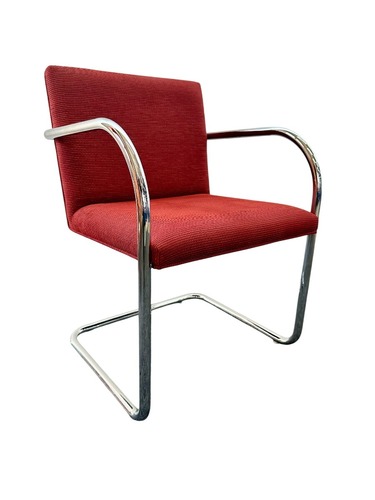 Classic Midcentury Brno Tubular Chairs by Mies van der Rohe for Gordon International (Red Pattern/Chrome) - Image 1