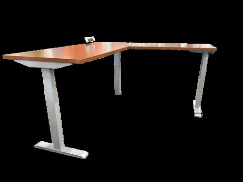 Inscape Height Adjustable L Shape Desk (Cherry/Silver) - Image 1