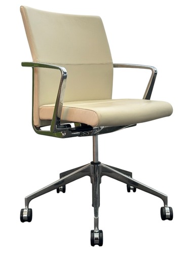 Stylex Sava Mid Back Conference Chair (Cream Leather/Chrome) - Image 1