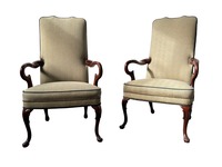 Pair of Southwood Queen Anne Style Shepherd’s Crook Arm Chair (Plaid)